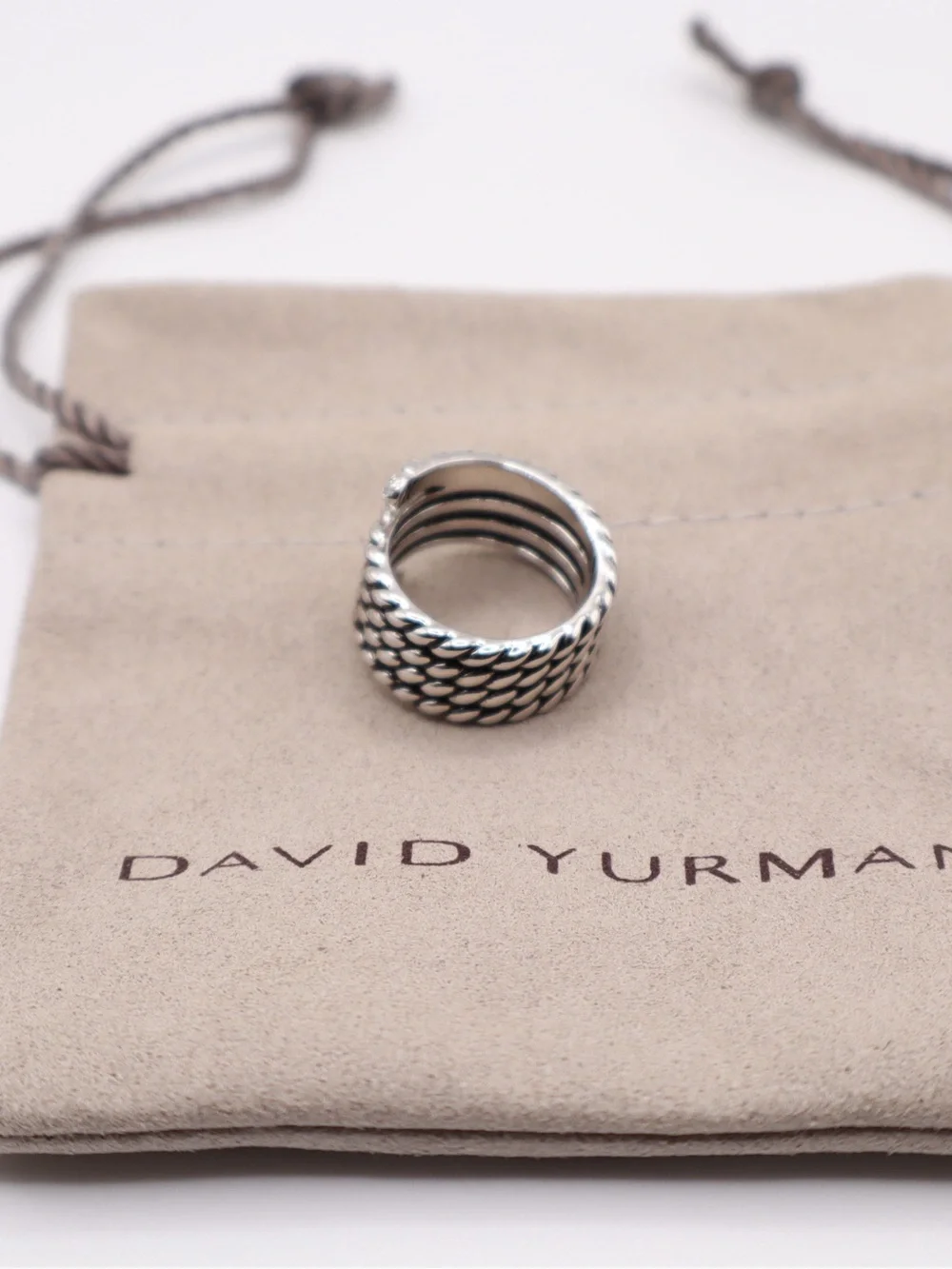 David Yurman Silver Cable Wrap Ring with Pavé Ends